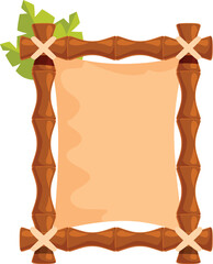 Bamboo frame holding a blank parchment with tropical leaves, ideal for exotic announcements or jungle themed designs