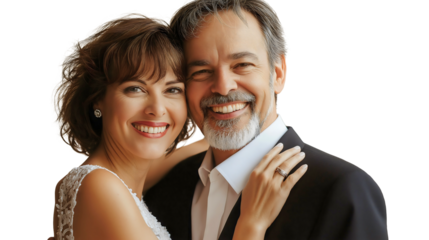 Joyful Embrace of a Smiling Middle-Aged Couple Celebrating Love in Casual Clothing