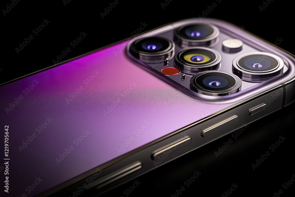 Poster a close-up view of a cell phone's camera lens, suitable for use in technology and electronics-relate