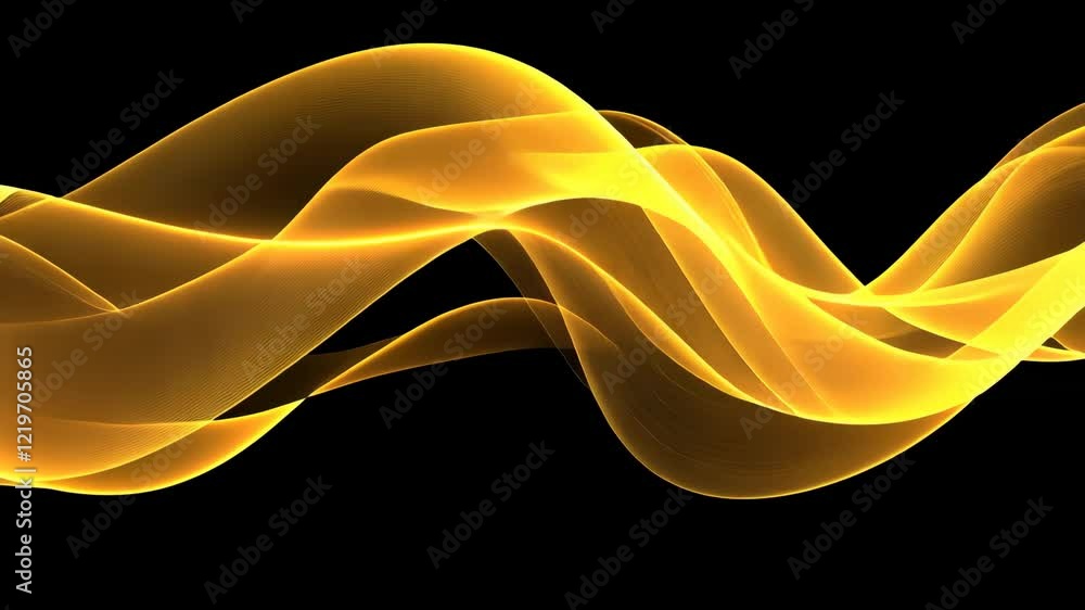 Poster golden wavy patterns create a mesmerizing visual effect against a black background