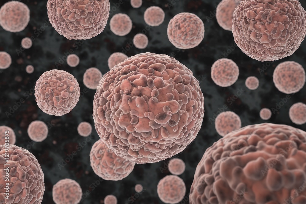 Poster microscopic view of cell clusters: a detailed 3d render of cellular structures