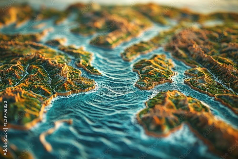 Poster detailed view of a map showing the shape and features of an ocean or sea, with possible uses in educ