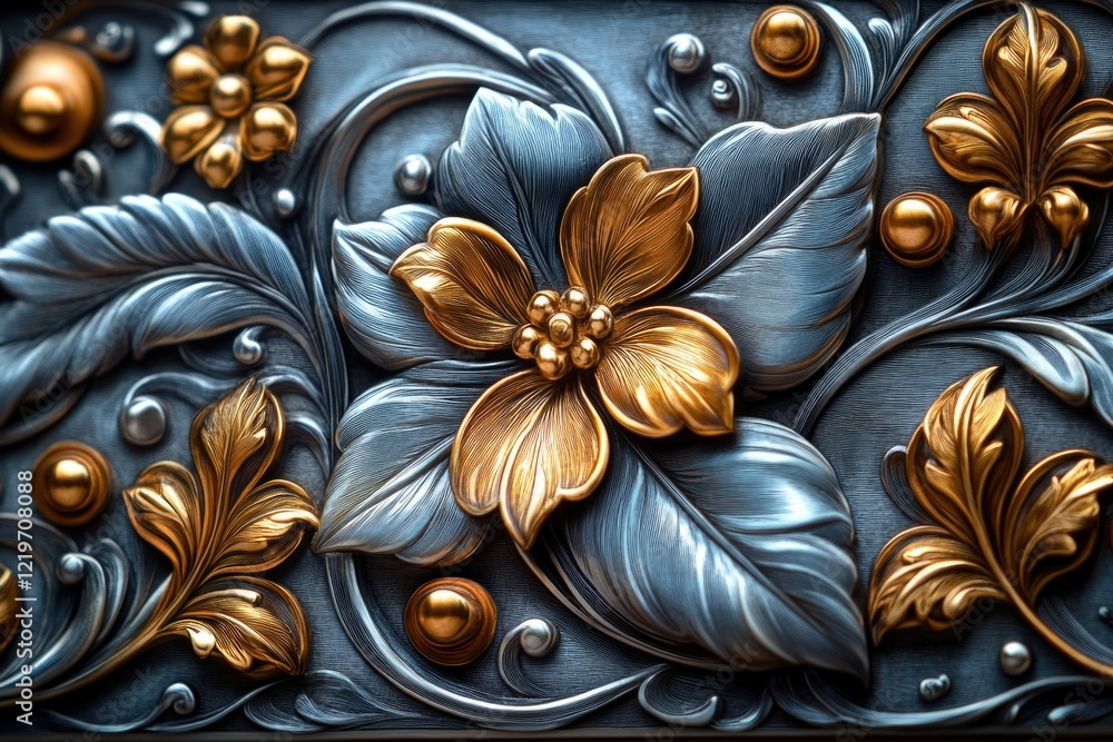 Poster close-up shot of a decorative design on a wall, ideal for use in interior design or architecture con