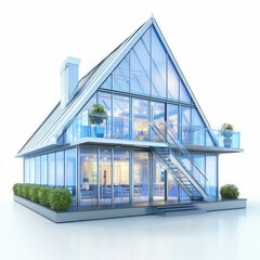 modern architectural building with an open-concept design, featuring large windows, clean lines, and sustainable construction elements