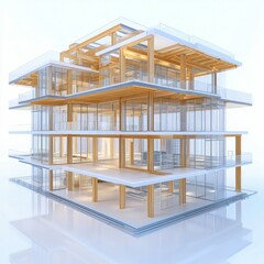 modern architectural building with an open-concept design, featuring large windows, clean lines, and sustainable construction elements