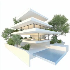 modern architectural building with an open-concept design, featuring large windows, clean lines, and sustainable construction elements