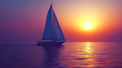 Sailboat at Sunset on the Calm Ocean Waters