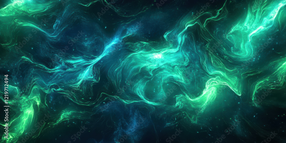 Aufkleber a dark-themed abstract background with glowing wave-like lines in neon green and blue, creating a fu