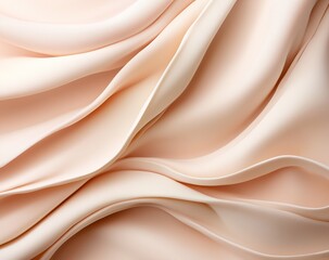 Close-up of flowing beige silk fabric with soft, elegant waves and smooth texture