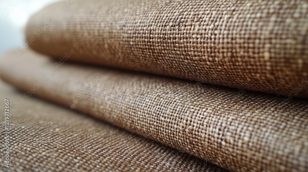 Poster rolled burlap texture fabric close-up for rustic design and craft projects