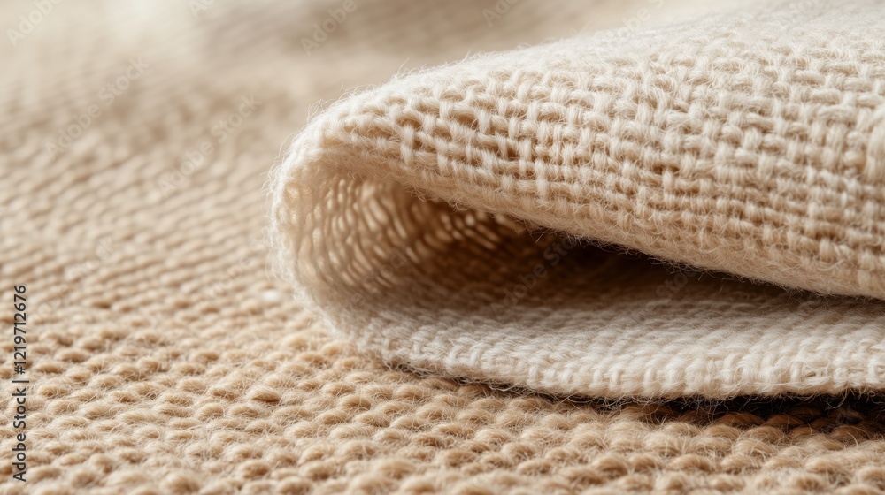 Poster close-up of textured beige wool fabric with intricate weave patterns