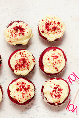 Valentines Day Decorated Red Velvet Cupcakes.selective focus