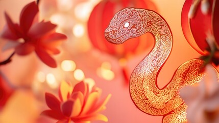 Obraz premium Close-up shot of a snake surrounded by flowers
