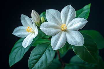 Fototapeta premium Delicate White Flowers With Lush Green Leaves