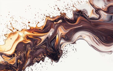 Colorful liquid chocolate explosion creating a dynamic wave pattern, floating on a pure white backdrop