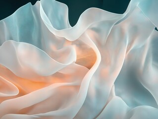 Obraz premium Translucent fabric waves with soft orange glow – elegant abstract composition featuring flowing textures and delicate layers for artistic and design concepts