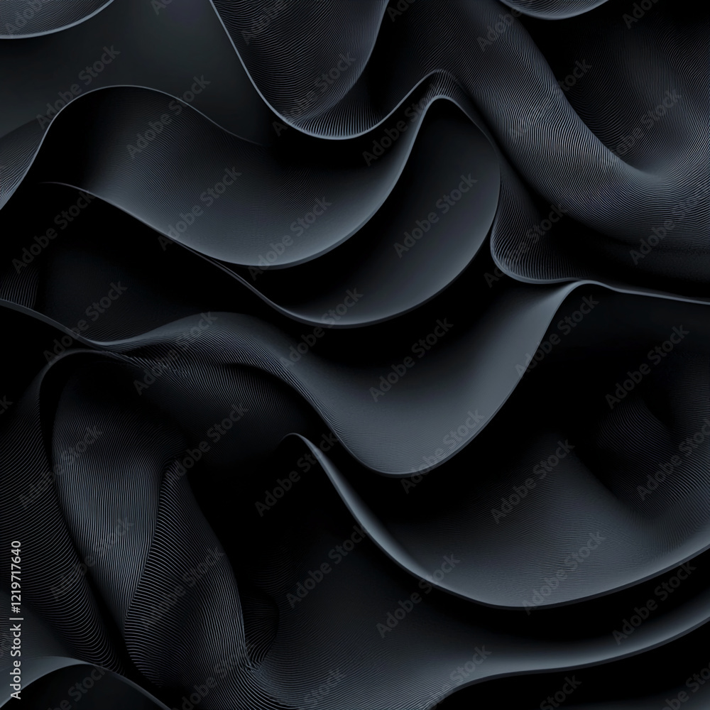 Poster abstract black wavy texture with flowing curved lines, suitable as a background or wallpaper