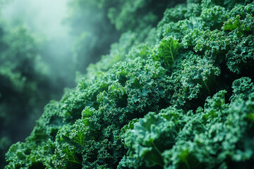 Lush Green Kale Leaves Abundantly Growing In Field