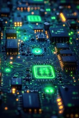 Fototapeta premium Close-up view of a circuit board with green indicator lights, suitable for technology and electronics-related themes