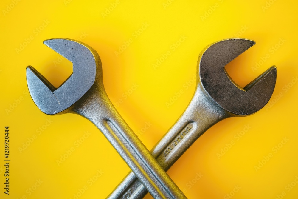 Poster a pair of wrenches stacked on top of each other, ideal for use in diy tutorials or as a symbol of pr