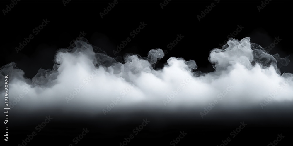Poster abstract image shows white smoke fog effect on black background. soft flowing shapes, textures creat