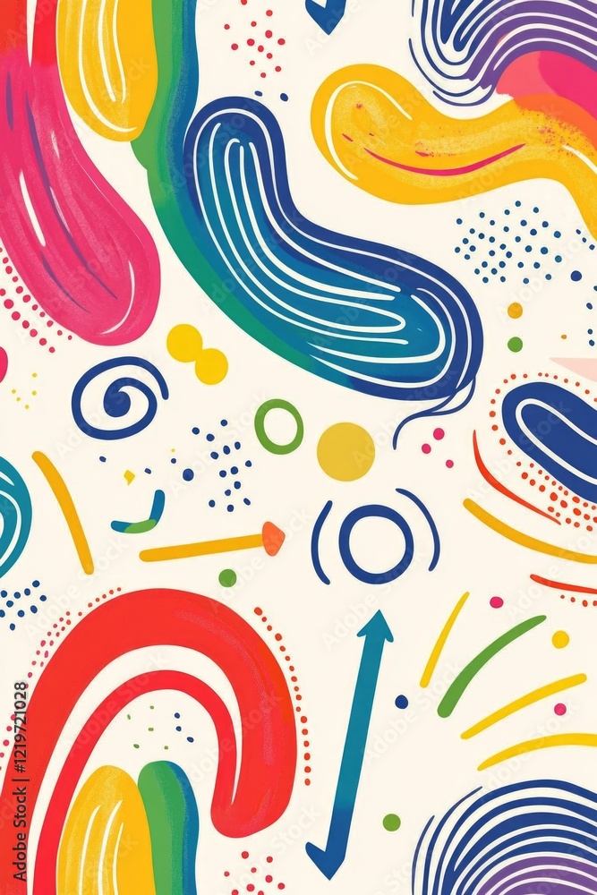 Poster abstract design with swirling shapes and dots on white background