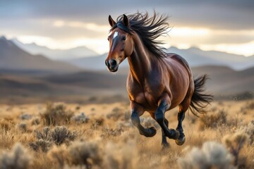 Chilean Corralero horse galloping in the wild