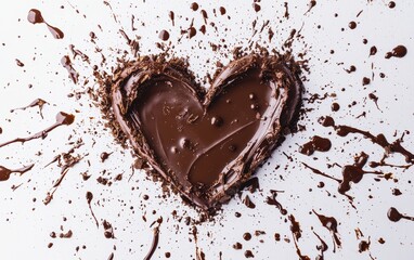 Fototapeta premium Heart made of chocolate with splashes on a white background for Saint Valentines Day and 8 march womans day