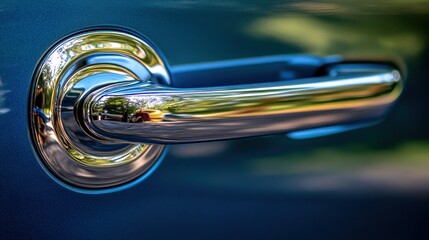 Shiny chrome car door handle.