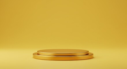Gold Podium on Yellow Background. This image is ideal for showcasing products, announcing winners, presenting awards, creating mockups for presentations, or as a graphic element in web design.

