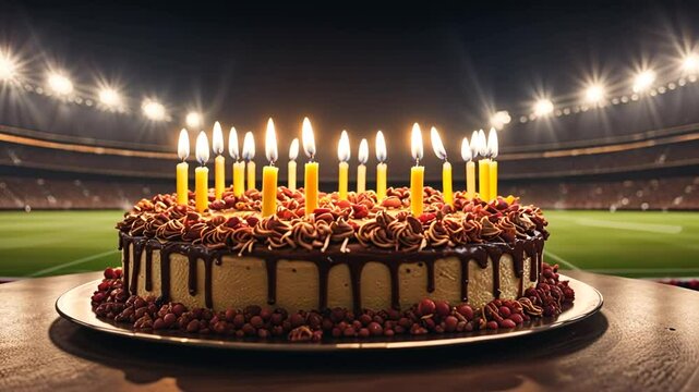 Birthday cake on a basketball court.