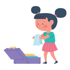 Packing girl suitcase