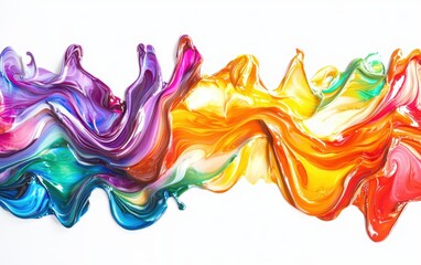Fototapeta premium Lush rainbow chocolate river with glossy reflections, captured in motion against a pure white background