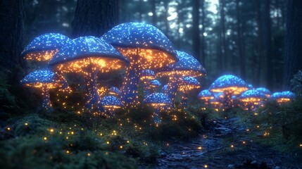 Artistic depiction of fungal bioluminescence