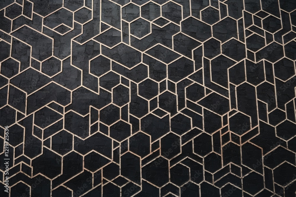 Aufkleber a black surface with a white geometric pattern of overlapping hexagons.