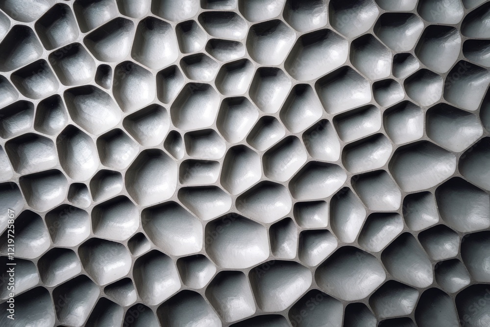 Poster abstract grey pattern with irregular shapes and a honeycomb like structure.