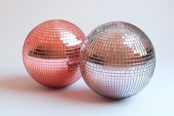 Two shiny disco balls sit next to each other, perfect for decoration or party use