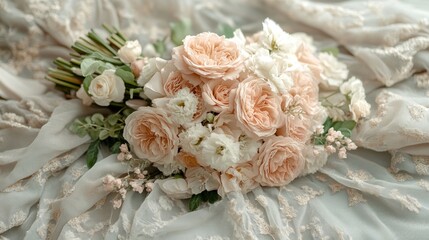 Soft pink, white bouquet on lace.