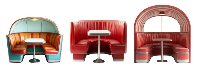 Colorful retro diner booths isolated on transparent background for design use