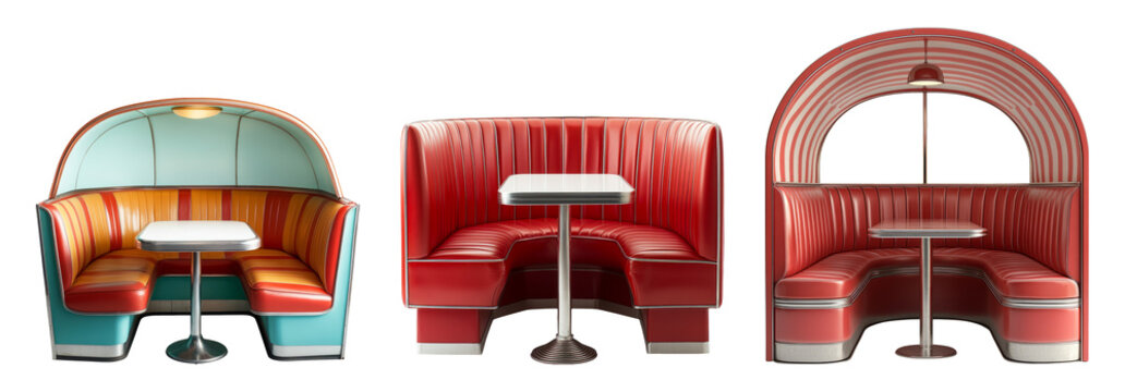 Colorful retro diner booths isolated on transparent background for design use