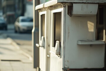 An old white oven sitting on the side of a street, possibly abandoned or discarded