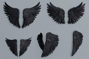 Obraz premium A close-up shot of a group of black wings spread out on a white surface