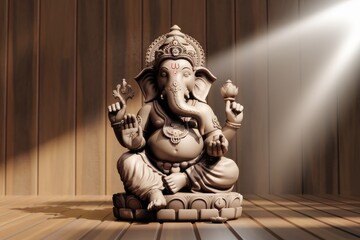 Ganesha statue in a wooden setting  an elephant god of Hinduism.