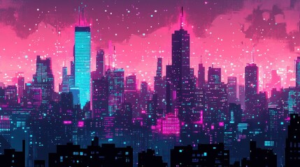 Obraz premium Vibrant Cityscape at Dusk with Dramatic Effects