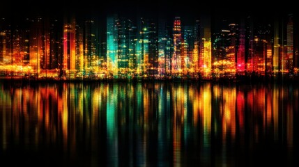 Fototapeta premium Vibrant Cityscapes Reflecting in Evening Water Light