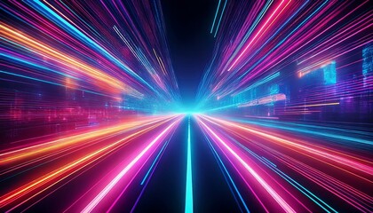 cyber digital speed of light road speed concept fast neon background
