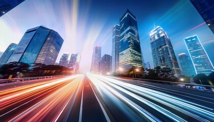 Fototapeta premium light trails on the modern building background