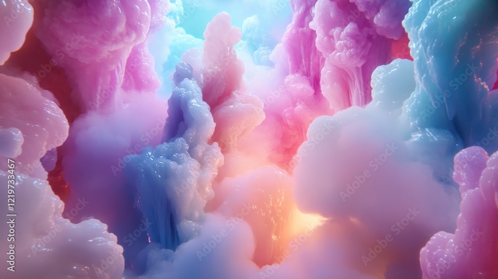 Poster whimsical ethereal scene with abstract forms