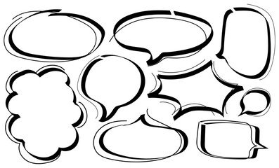 Set of speech bubble hand drawn. Funny speech balloons. Collection empty bubbles for text. Vector illustration
