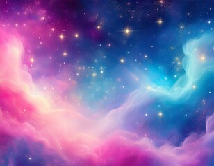 beautiful colorful pastel background with pink and blue nebula smoke clouds and stars abstract cosmic background